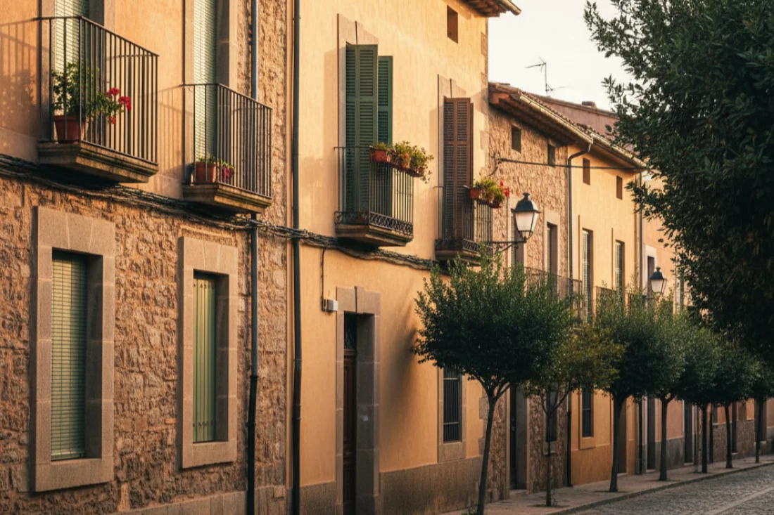 Fachada con persianas en una calle de Argentona, Maresme